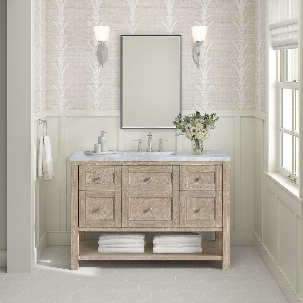 Breckenridge 48" Single Vanity, Oak, 3 CM Carrara White Marble Top