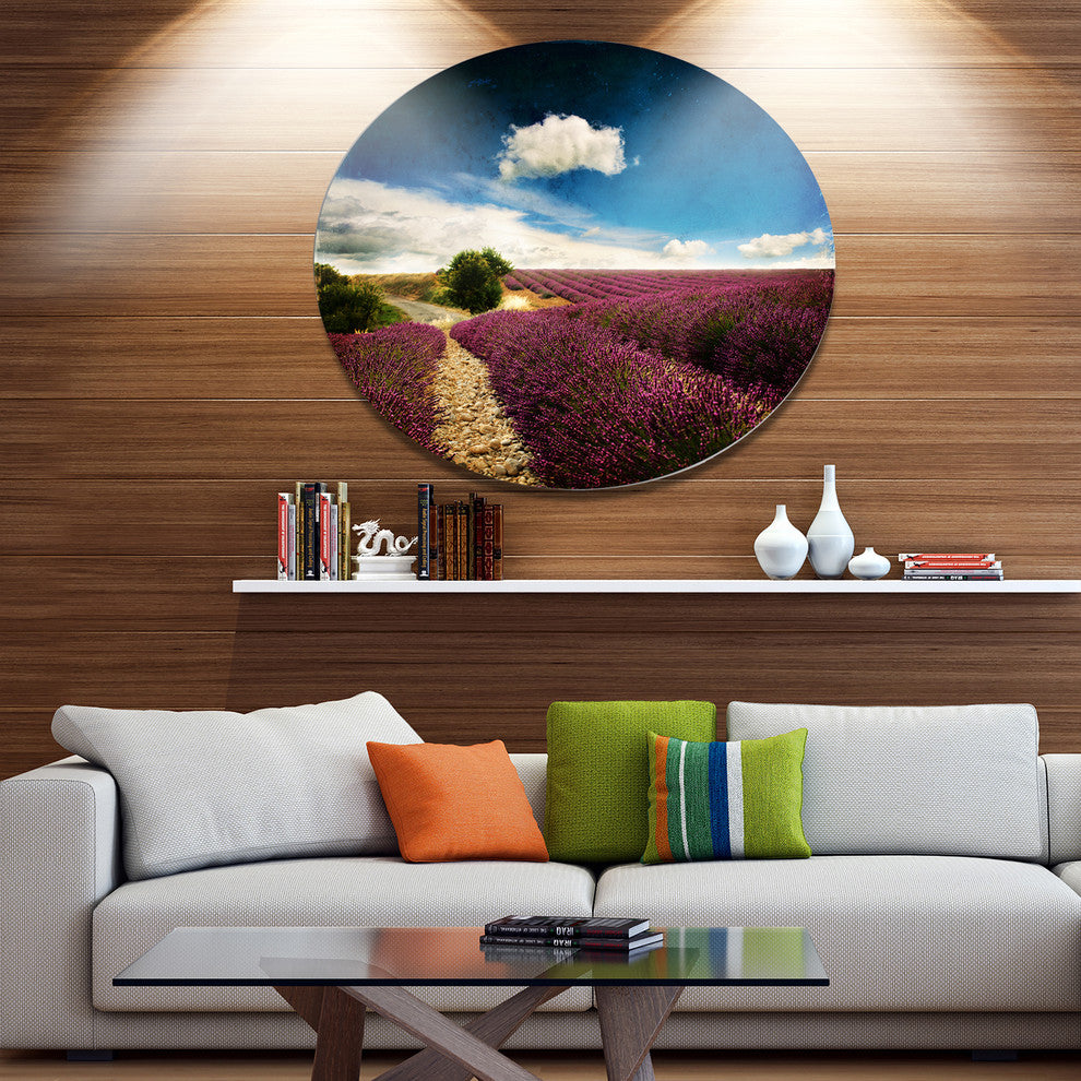 Lavender Field With Dramatic Blue Sky, Landscape Round Wall Art, 36"