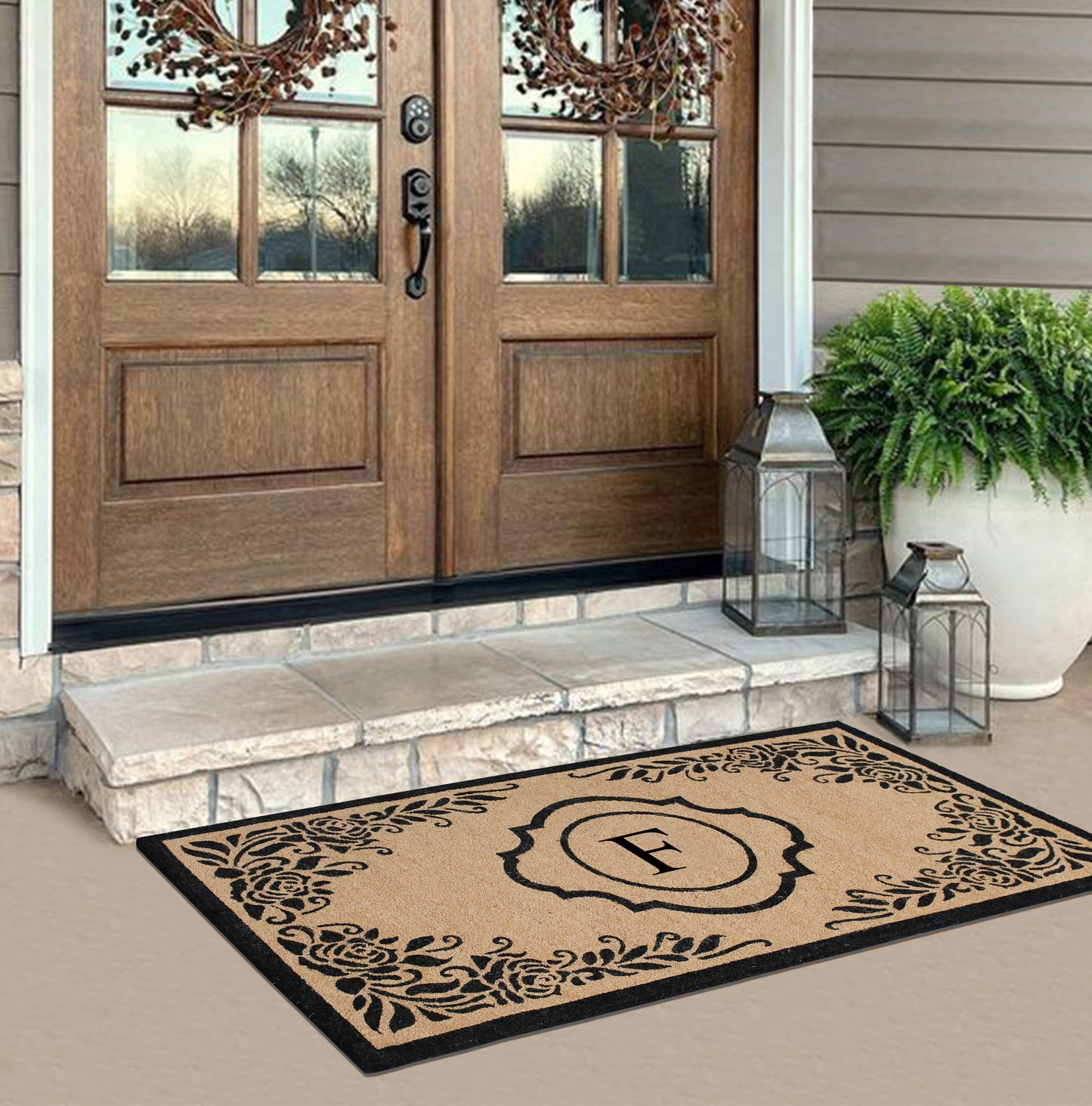 A1HC First Impression Hand Crafted Ella Entry Coir Monogrammed Double Doormat, F