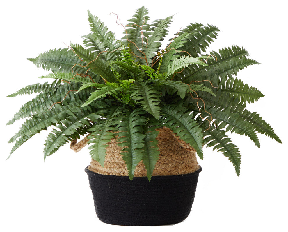 23in. Artificial Boston Fern Plant with Handmade Jute & Cotton Basket DIY KIT
