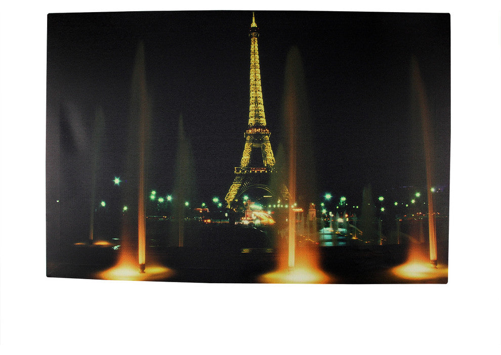 Battery Operated 8 LED Eiffel Tower at Night Scene Canvas Wall Hanging, 23.5"