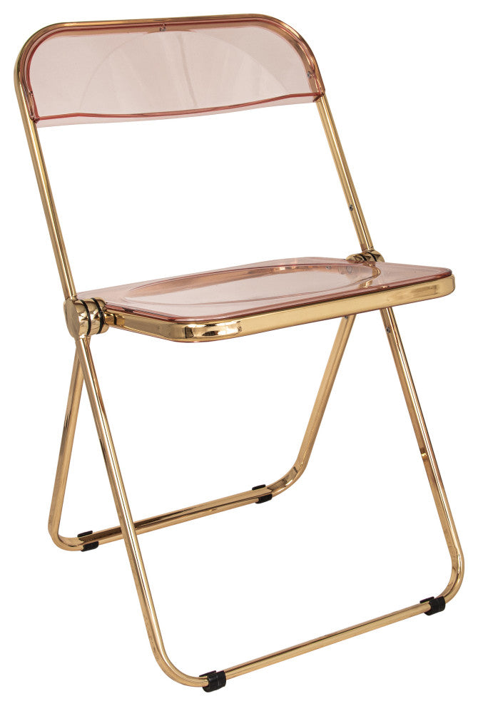 Lawrence Acrylic Folding Chair With Gold Frame, Rose Pink