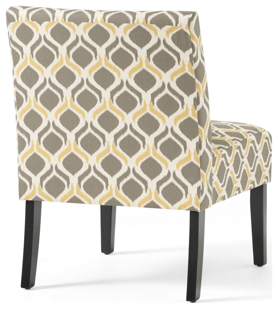 GDF Studio Kalee Contemporary Accent Chair, Yellow and Gray Ikat Pattern/ Matte Black, Fabric