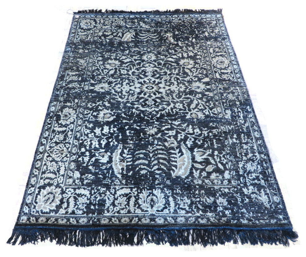 5'x7 Hand Knotted Black Broken Design Tone On Tone Oriental Rug