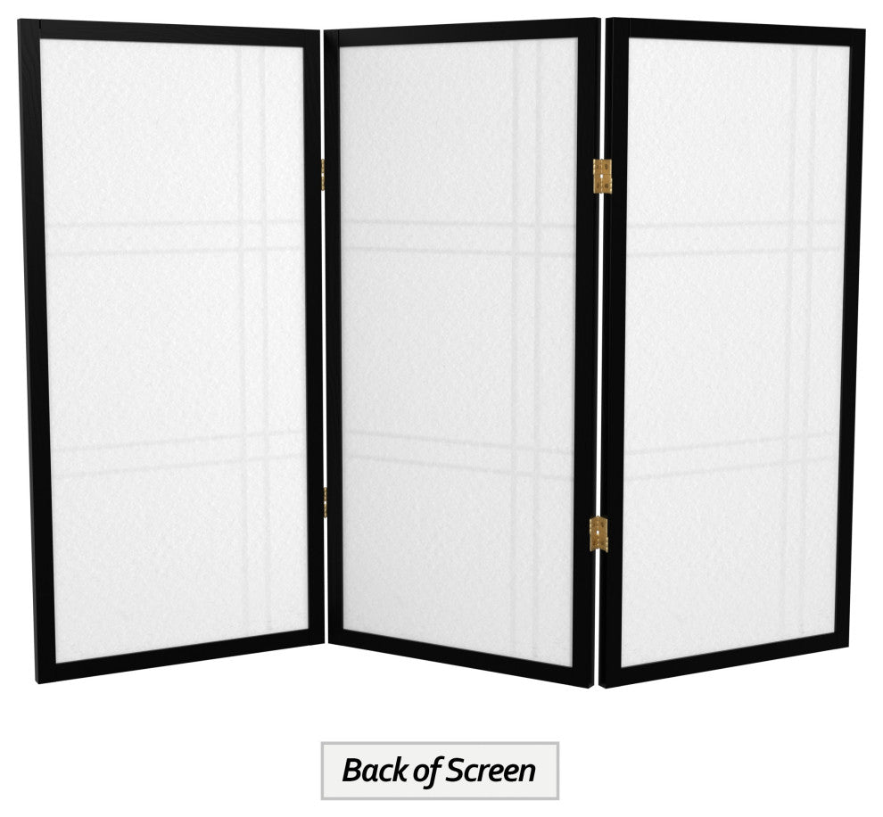 3' Tall Double Cross Shoji Screen, Black, 3 Panels