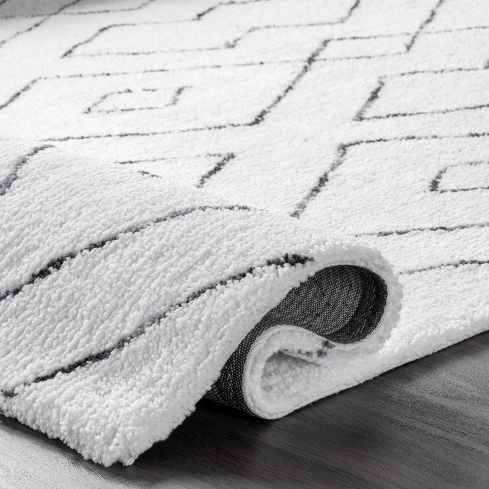 Nuloom Hand Tufted Beaulah Shag Contemporary Area Rug, White 5'x8'