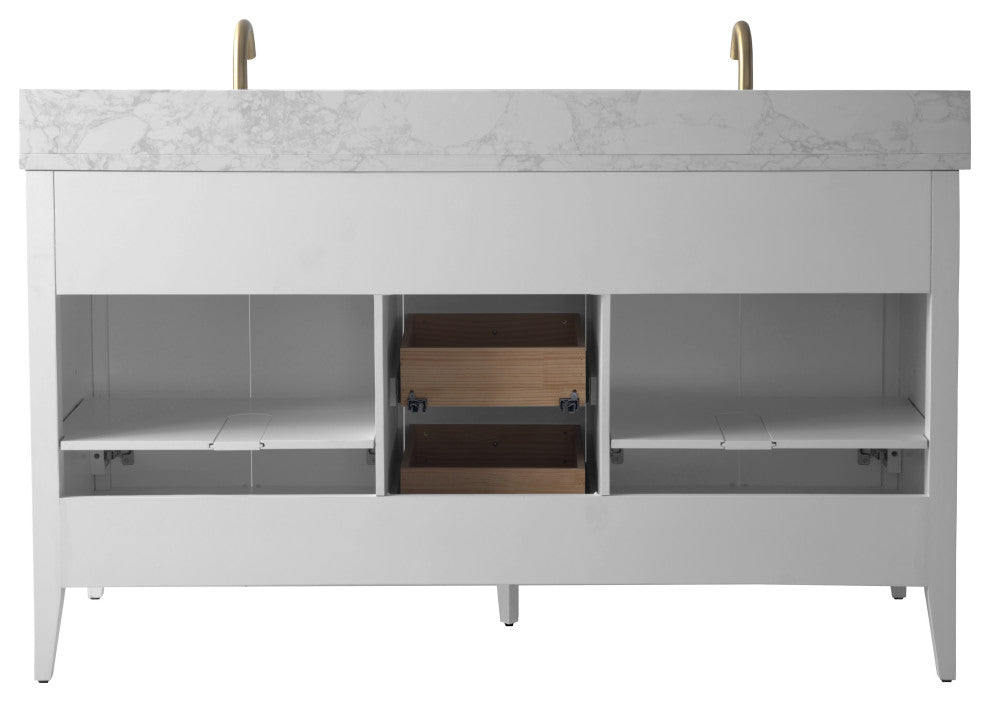 Vanity Art Freestanding Vanity, White, 60", Double Sink, Golden Brushed