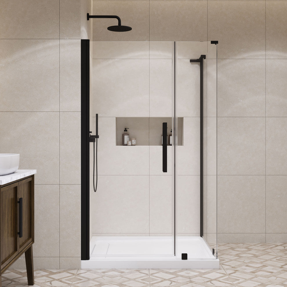 Pasadena 48"Wx36"Dx74 3/4"H Corner Pivot Shower Kit Black Base