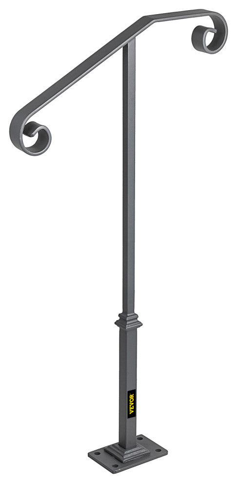 Single Post Handrail Wrought Iron Grab Supports Fits 1 or 2 Steps, Gray