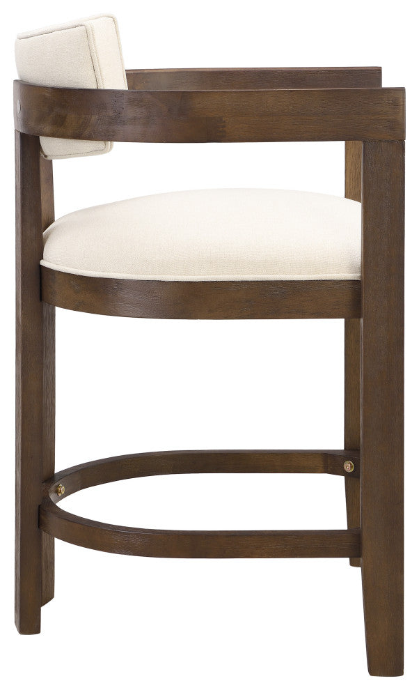 GDF Studio 26" Upholstered Counter Height Bar Stool, Set of 2, Walnut/Beige