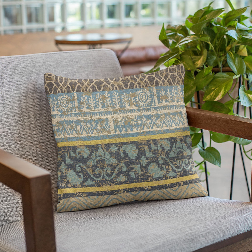 Plutus Blue Ancient Border Luxury Throw Pillow, 22"x22"