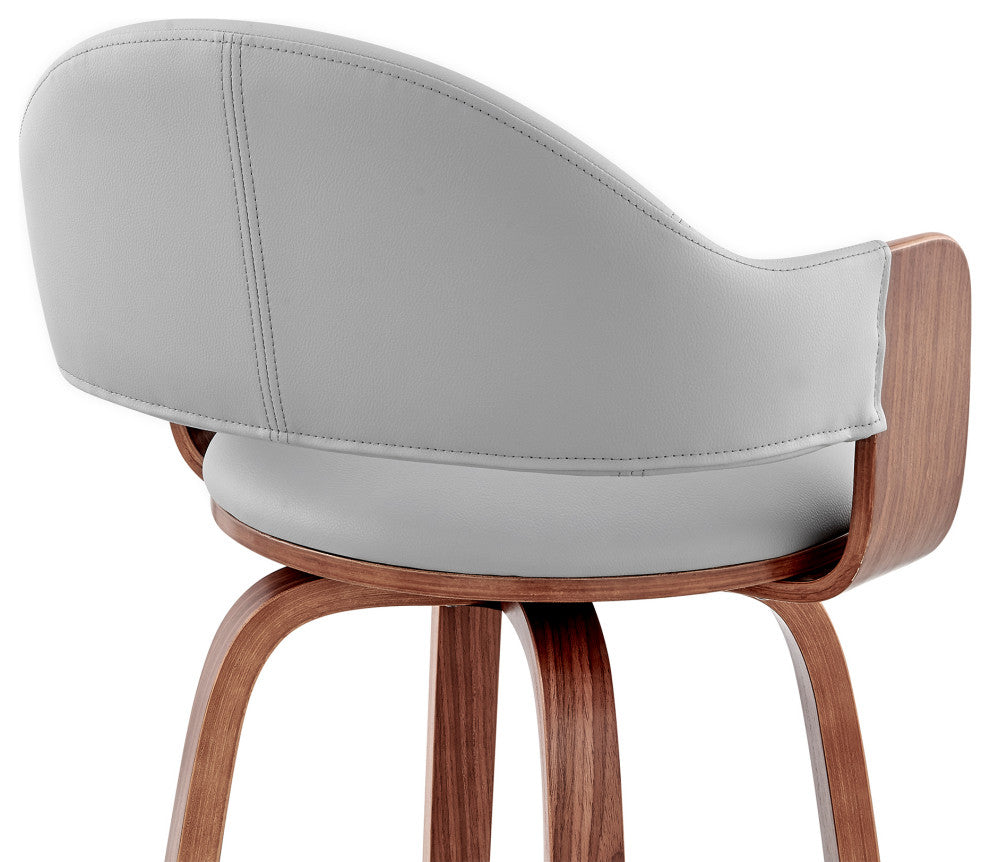 Daxton Faux Leather and Wood Bar Stool, Gray and Walnut, 30"