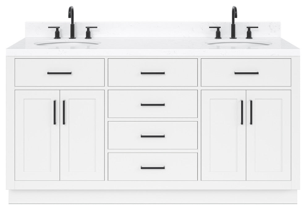 Ariel Hepburn 66"  Double Oval Sinks Vanity, Carrara Quartz