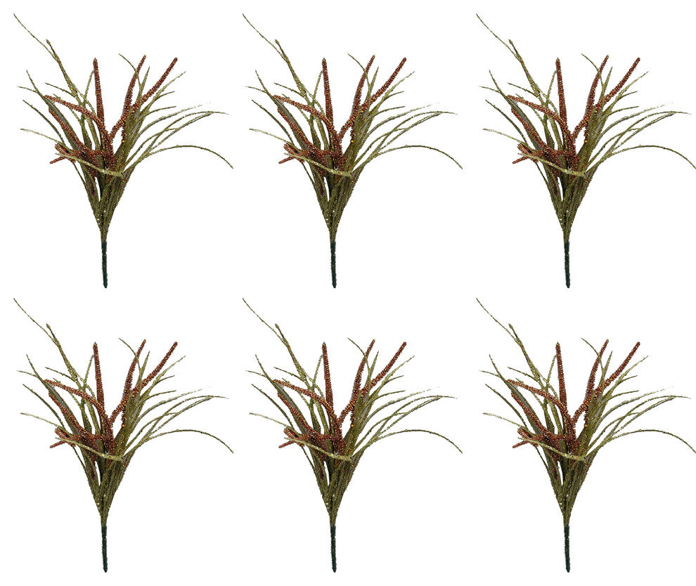 6 Pieces 15" Glitter Pigeon Bush Christmas Spray, Gold/Brown