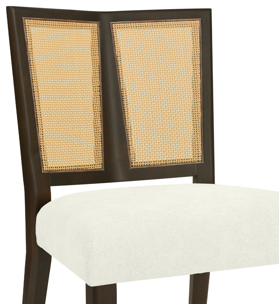 GDF Studio Rattan Dining Chairs, Rubberwood Frame, Set of 2, Dark Brown/Beige