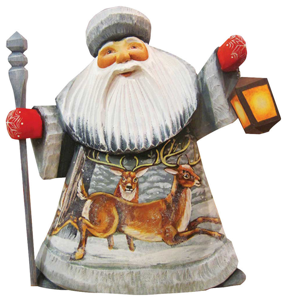 Artistic Wood Carved Playful Elks Santa Claus Sculpture