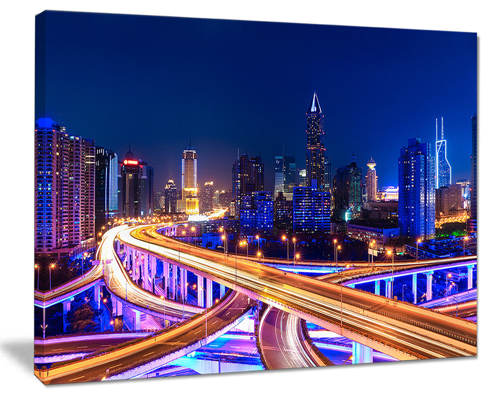"Interchange Overpass at Night Skyline" Wall Art, 40"x30"