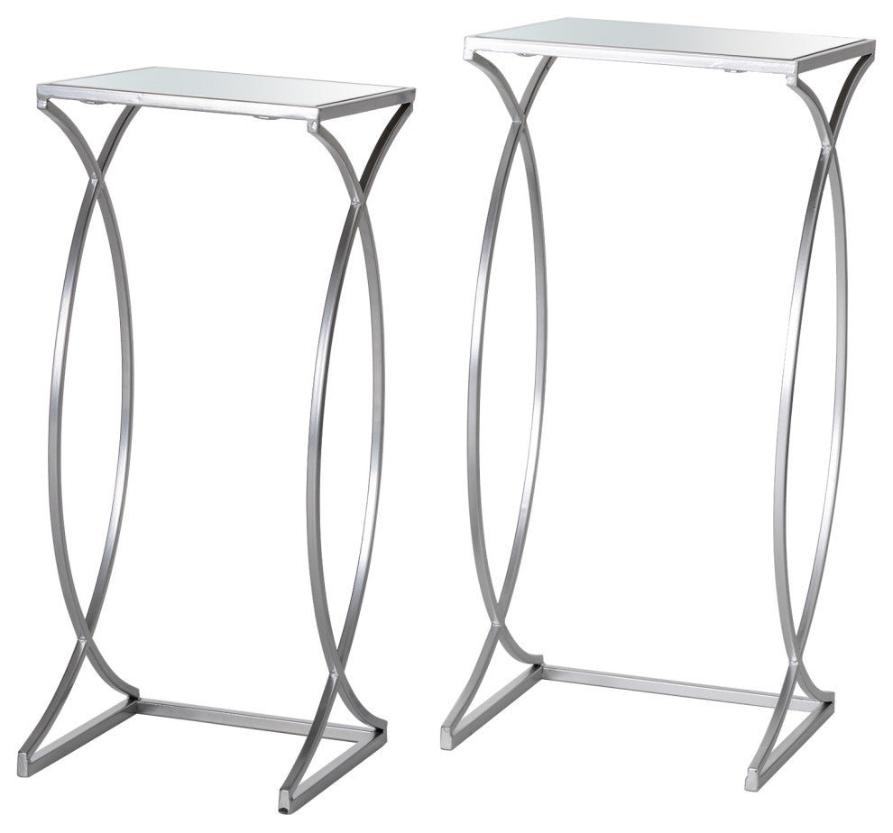 Metal With Glass Accent Table, Set of 2, Silver