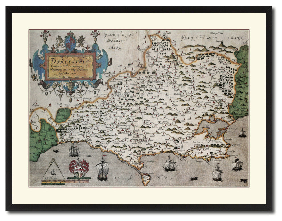 Atlas Of England and Wales Map Print On Canvas With Picture Frame 28" X 37"