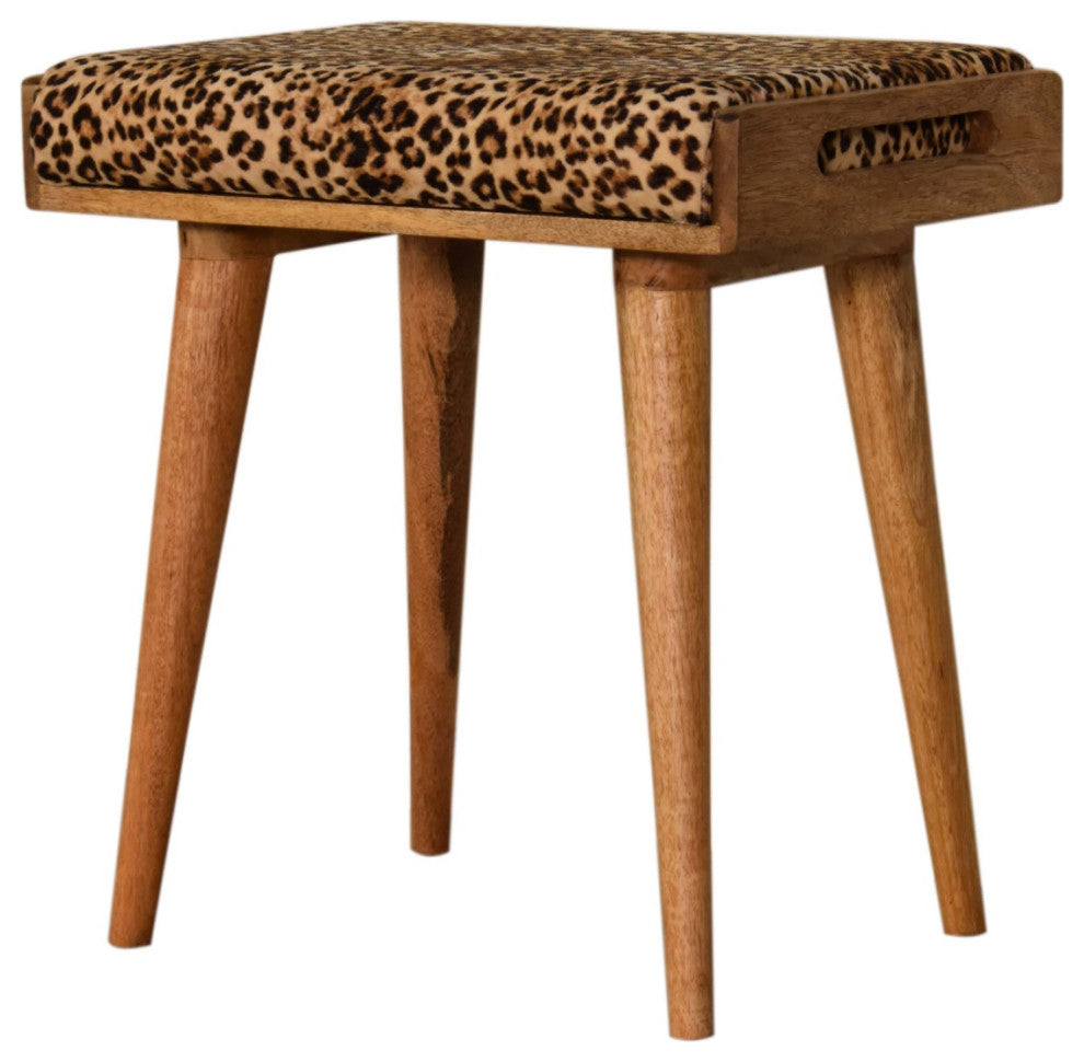 Leopard Velvet Tray Style Footstool