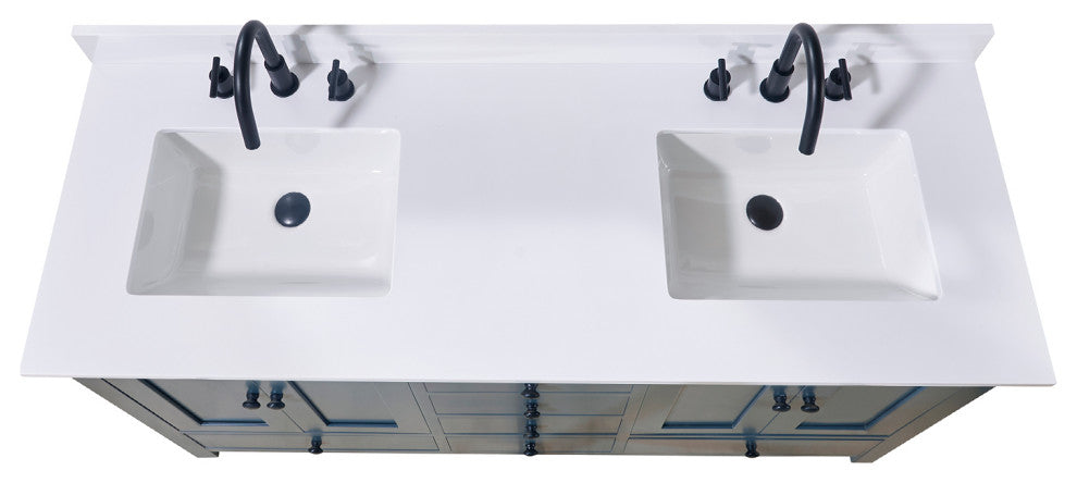 Andalo Engineered Stone Vanity Top, Snow White With White Sink, Double, 61"