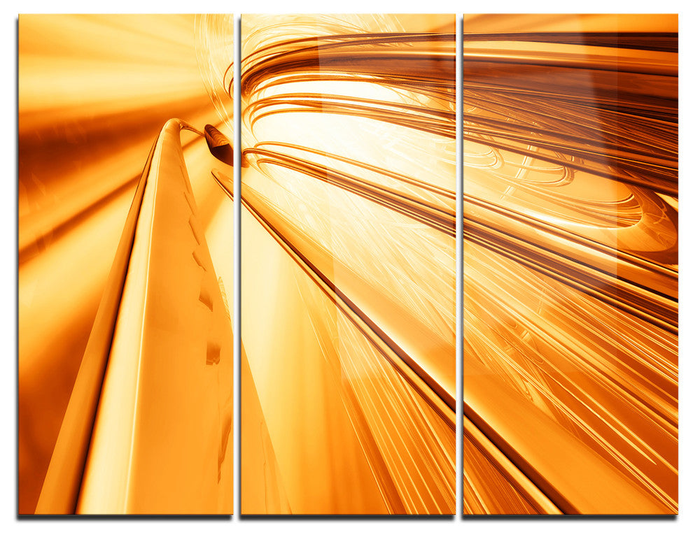 "Fractal 3-D Brown Stripes" Metal Wall Art, 3 Panels, 36"x28"