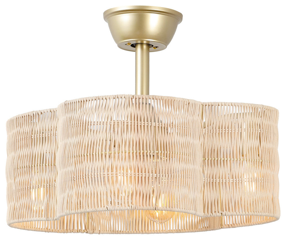 GetLedel 19.7" Scalloped Rattan Ceiling Fan With Remote and Light, Beige