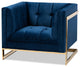 Rolland Royal Blue Velvet Button Tufted Armchair With Gold-Tone Frame