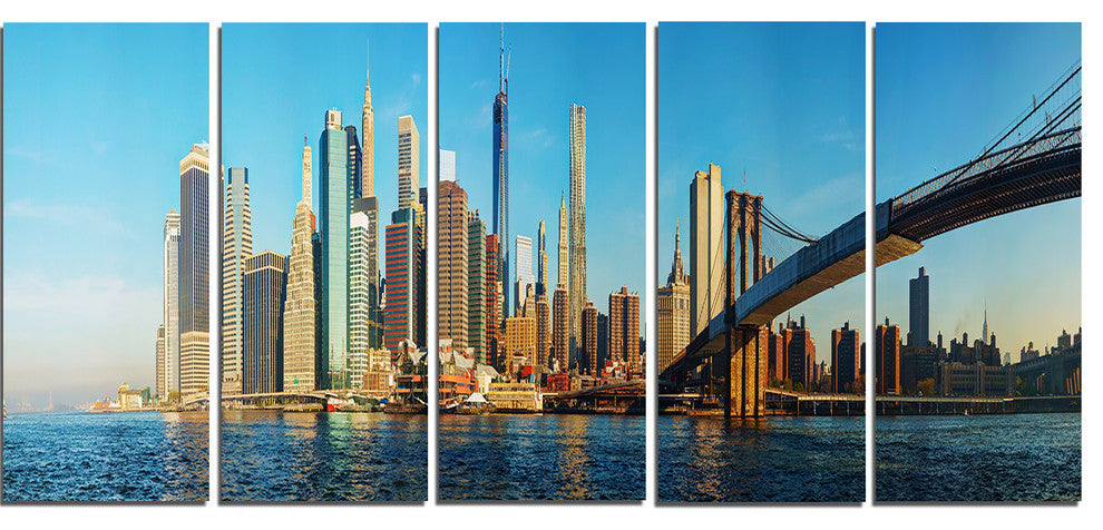 "New York City With Brooklyn Bridge" Canvas Print60"x28", 5-Panels