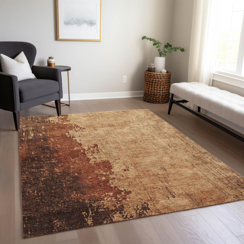 Machine Washable Indoor/Outdoor Chantille ACN1912 Tan 3' x 5' Rug