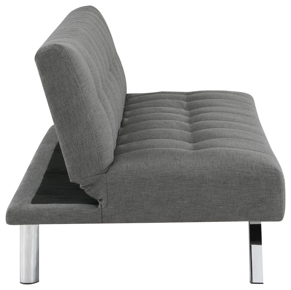 Sawyer Futon, Gray Fabric With Stainless Steel Legs