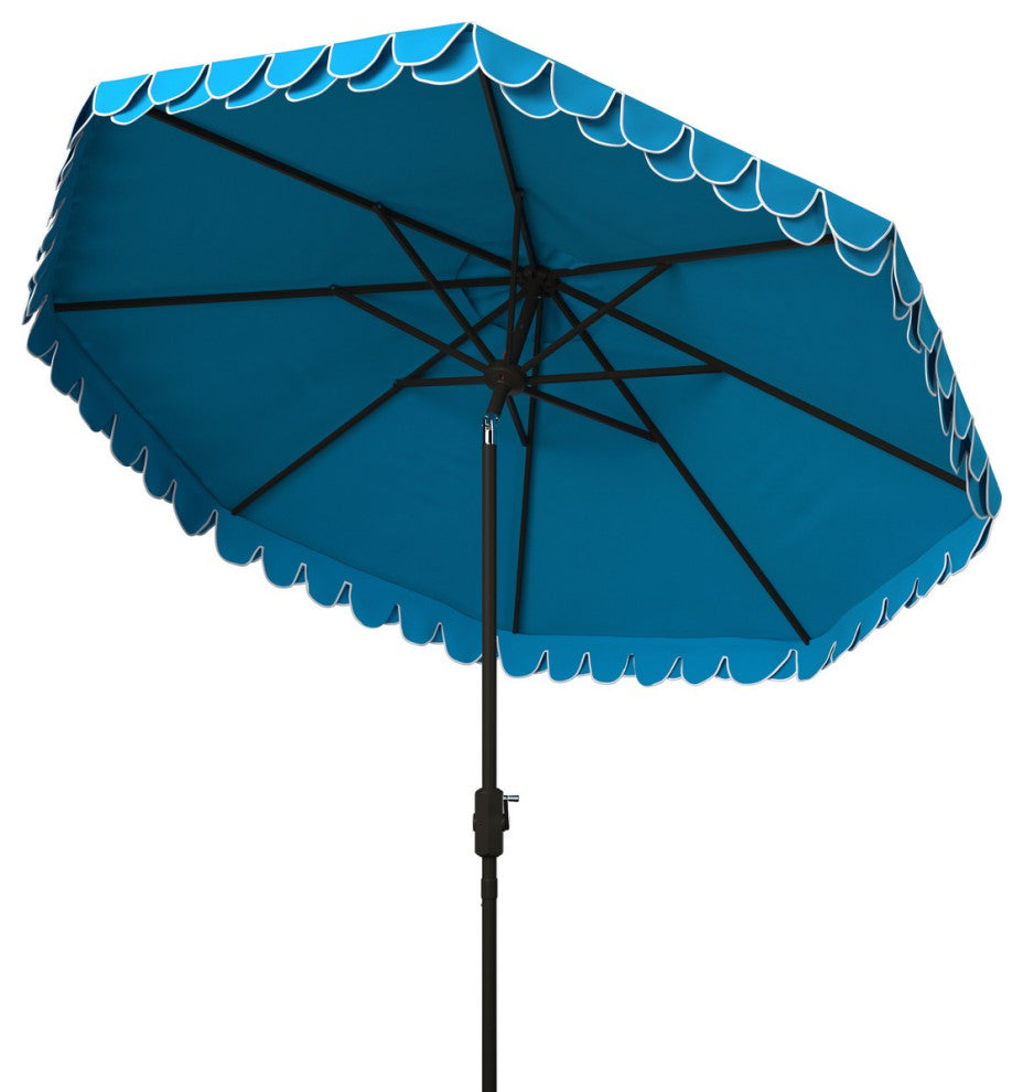 Safavieh Outdoor Elegant Valance 9ft Auto Tilt Umbrella Pacific Blue