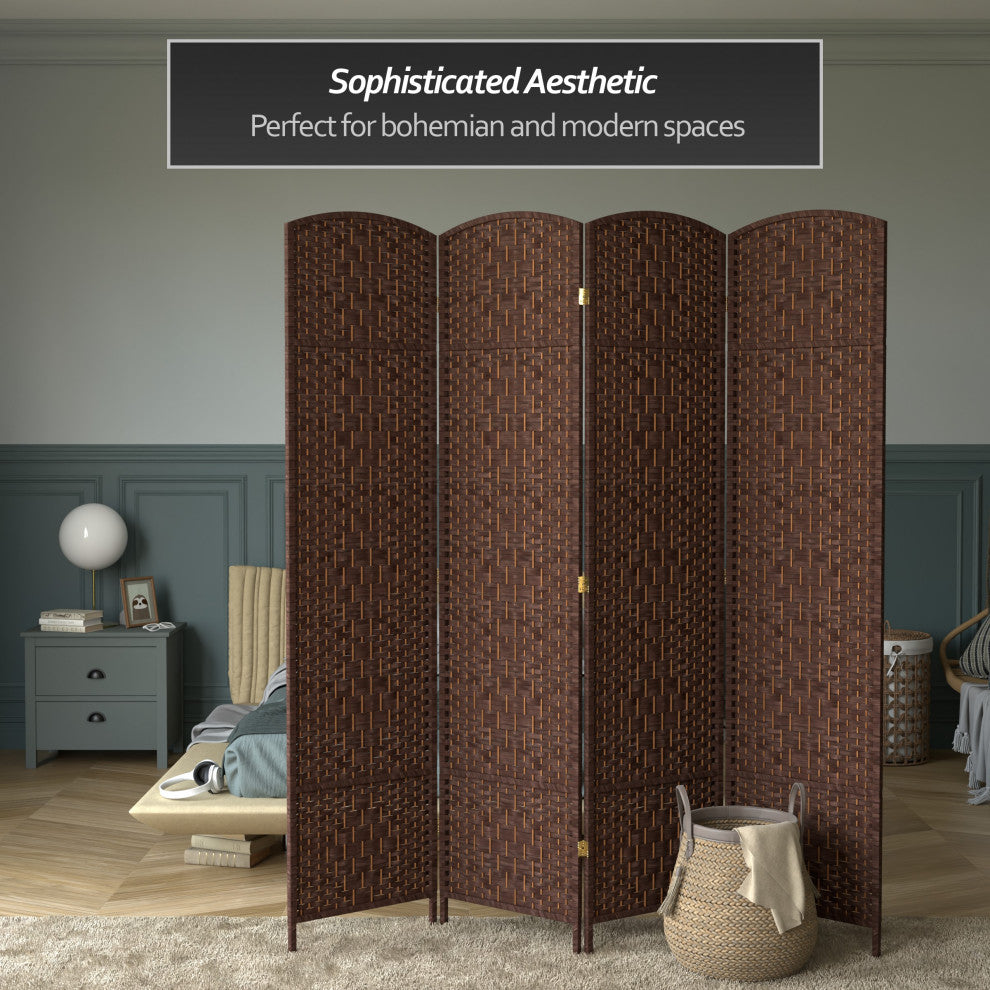 7' Tall Diamond Weave Room Divider, Dark Mocha, 4 Panels