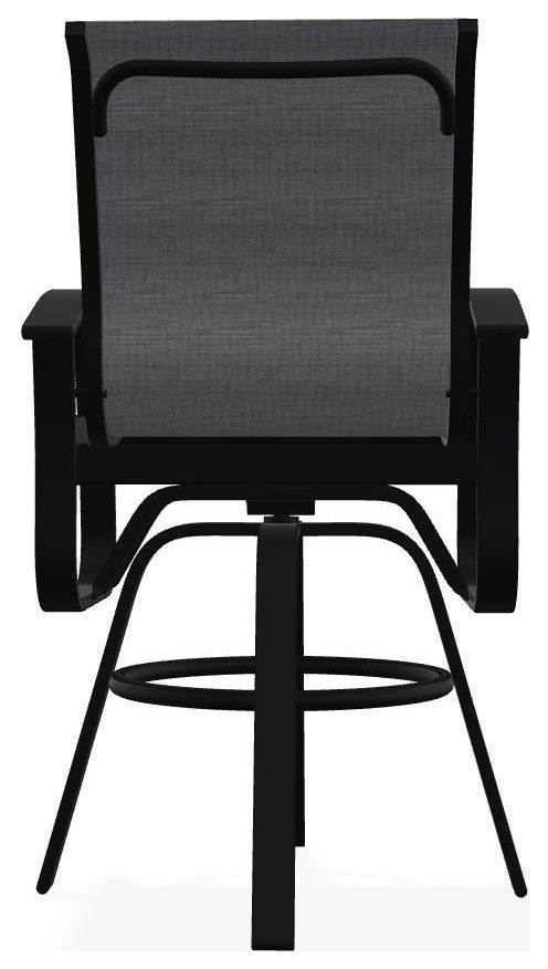 Belle Isle Sling Bar Height Outdoor Swivel Armchair, Augustine Pewter/Black