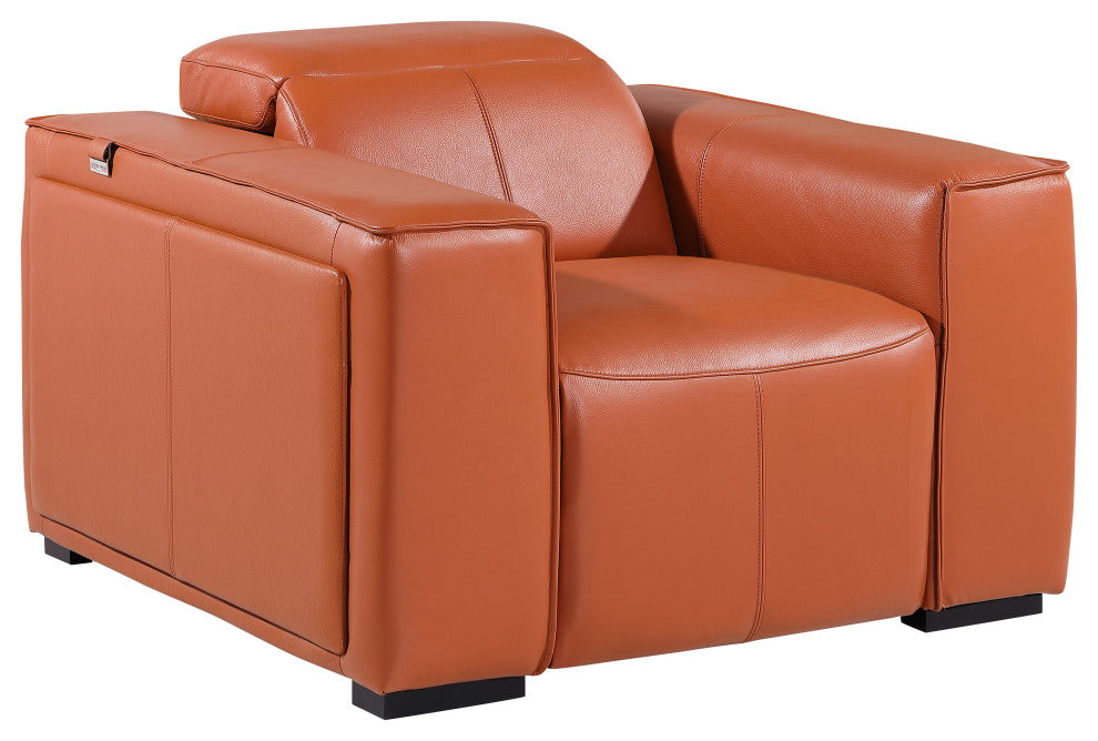 Niccolo Italian Leather Power Reclining Arm Chair With Power Headrests, Camel