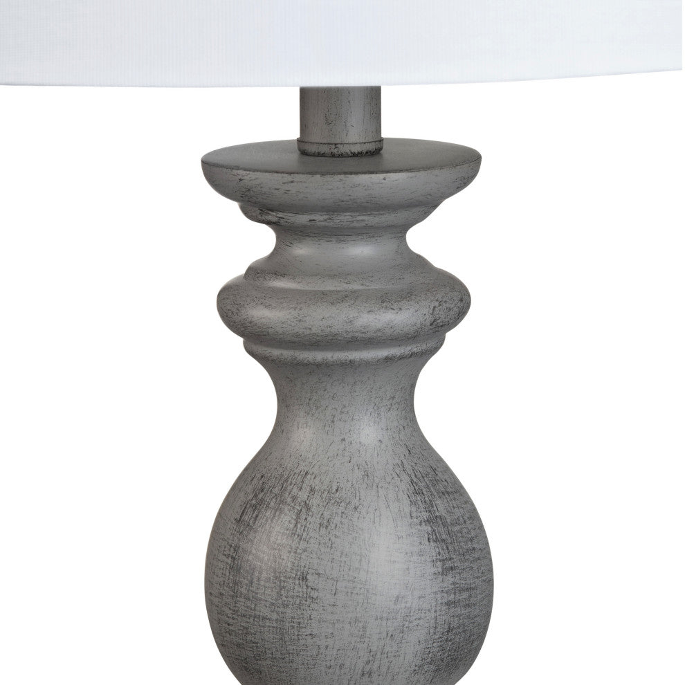 25"H Grey Resin Table Lamp With White Drum Shade, Set of 2