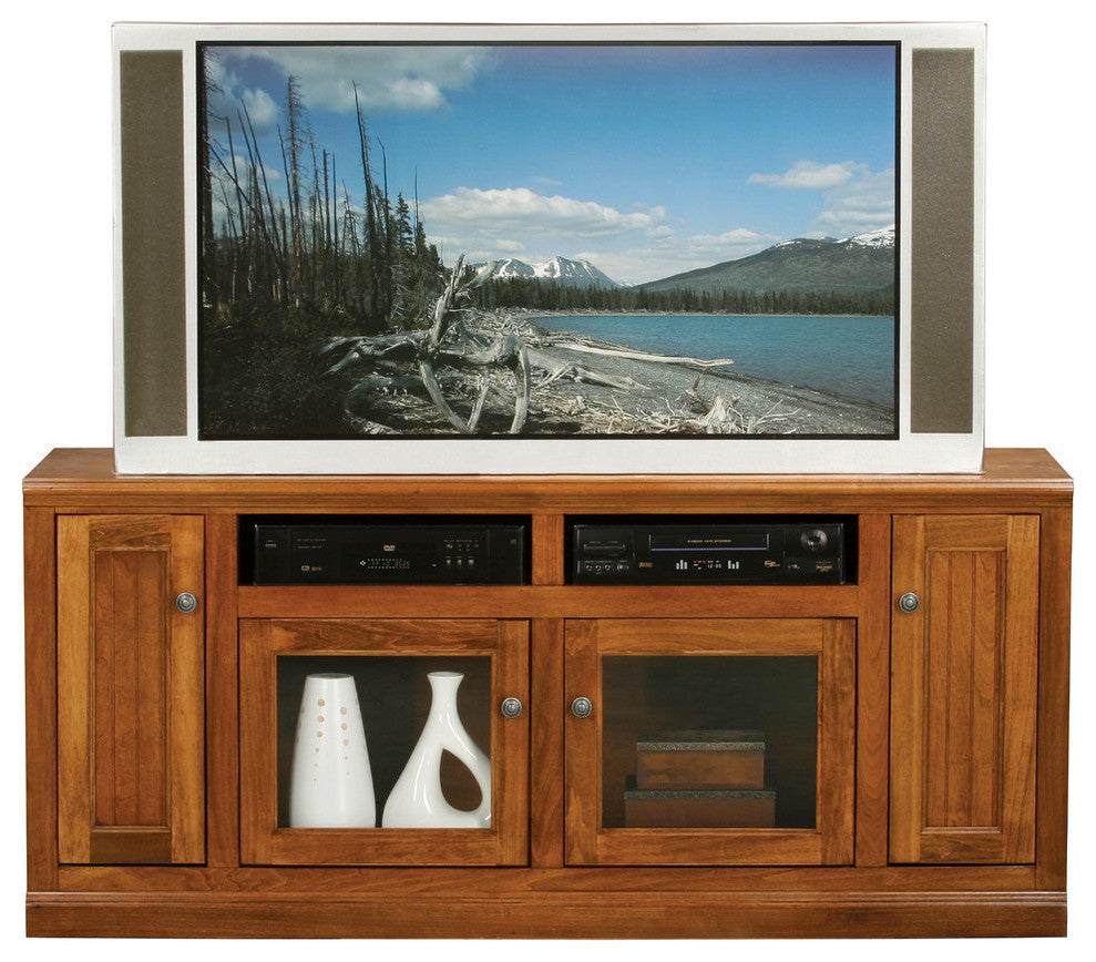 Eagle Furniture 66" Coastal Thin Tall Entertainment Console, Burnt Cinnamon