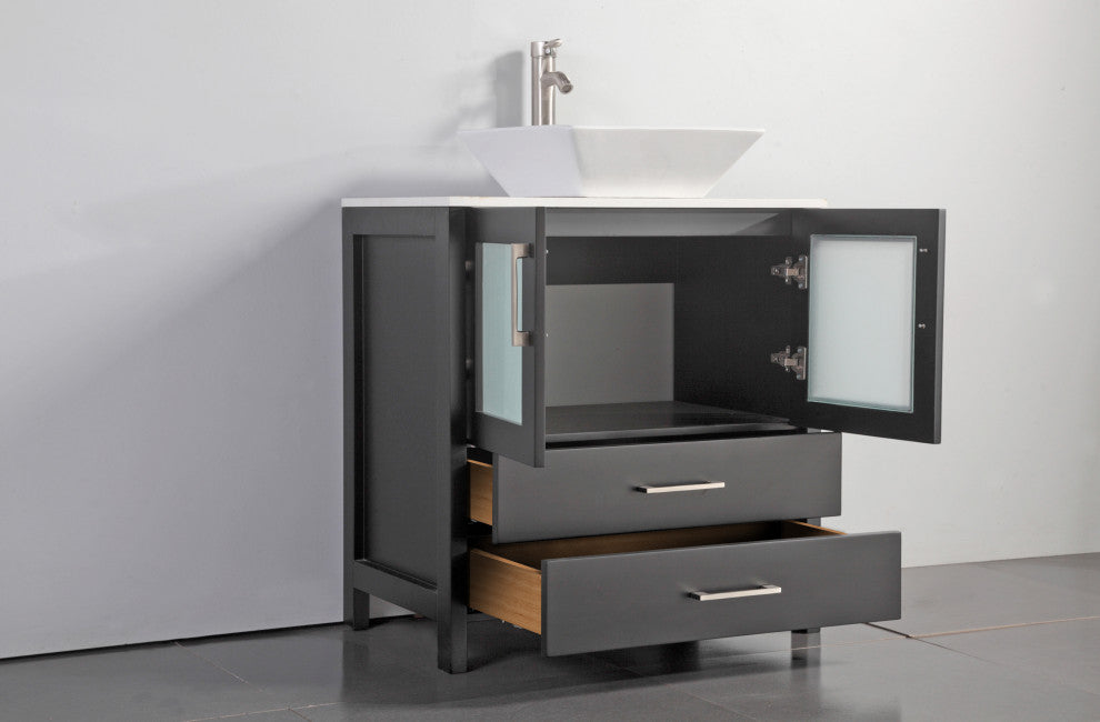 Vanity Art Vanity Set With Vessel Sink, Espresso, 30", Standard Mirror