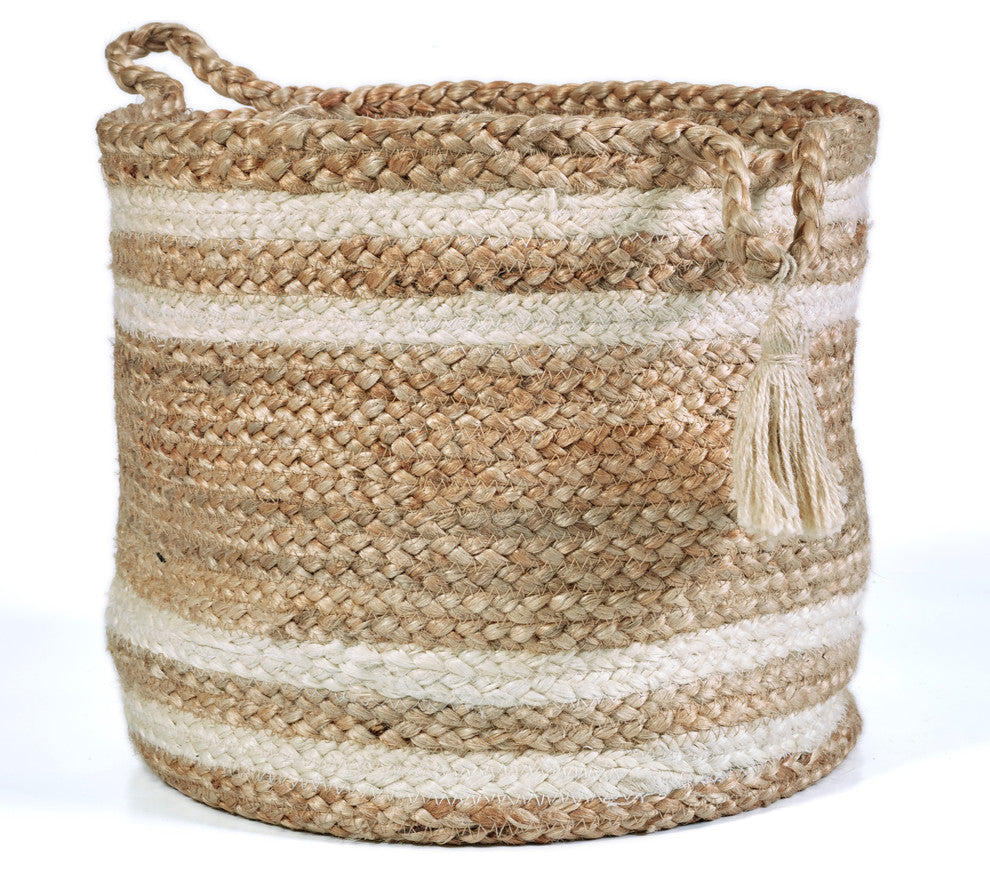 Montego Striped Natural Jute Decorative Storage Basket, 19"