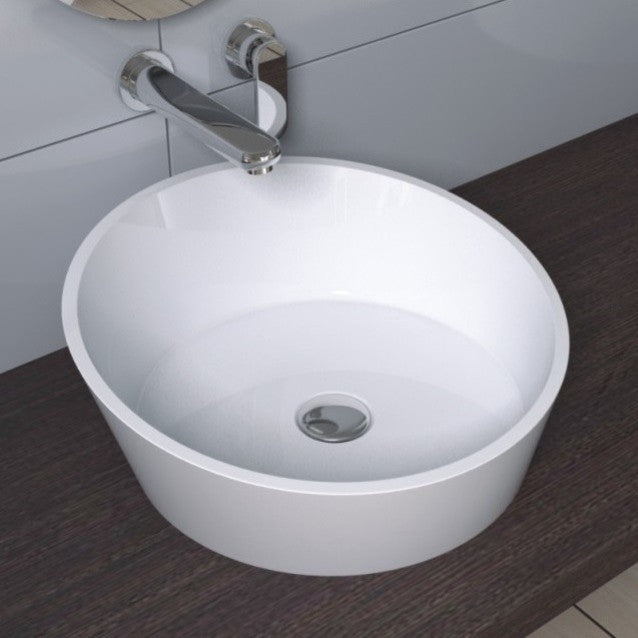 ADM Circular Countertop Vessel Sink, White, 17", Matte White
