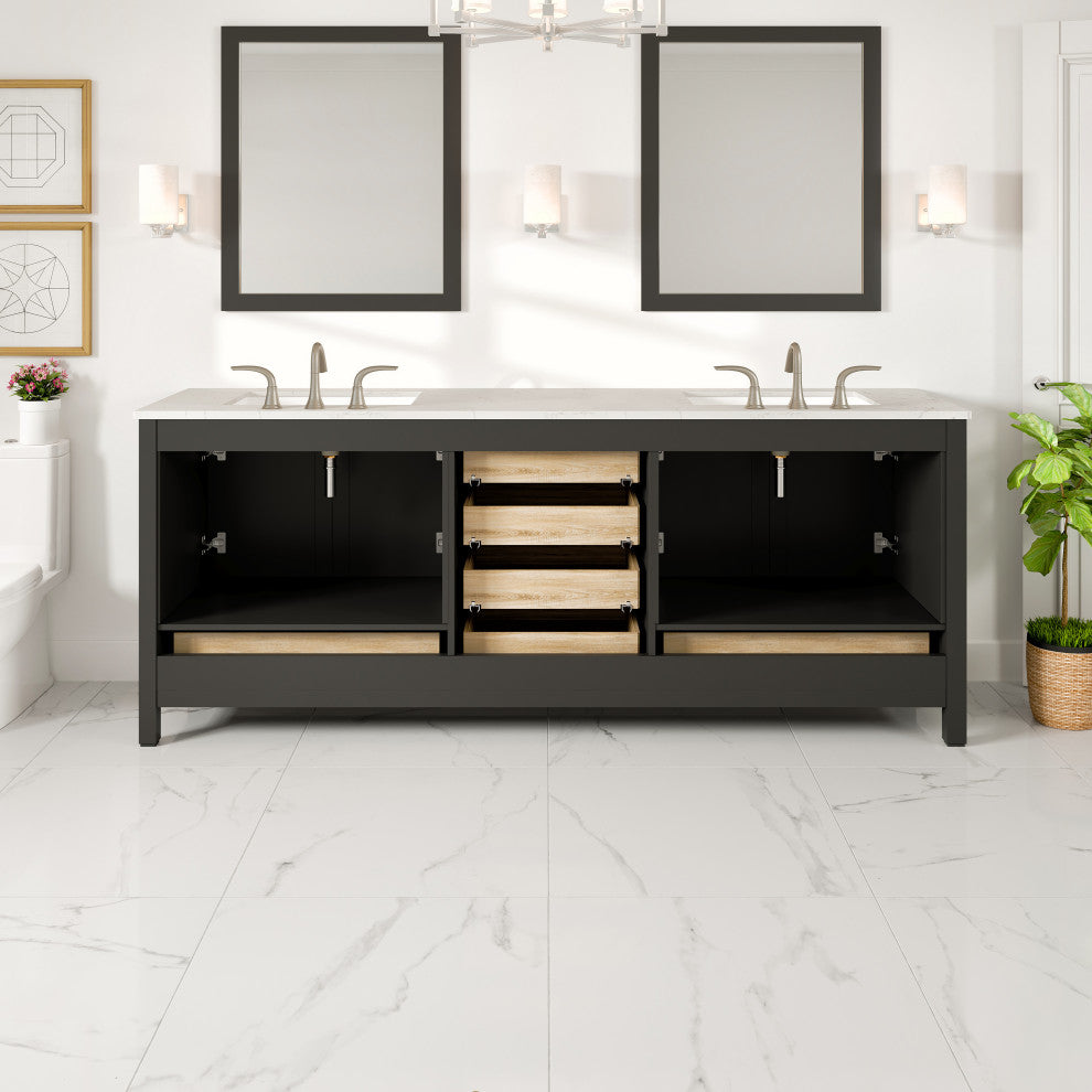 Aberdeen 84" Espresso Double Sink, Quartz Top