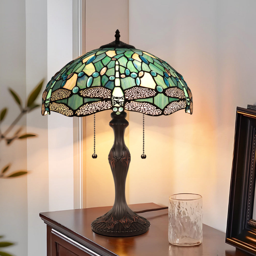 Sunniva Dragonfly Tiffany 2-Light Table Lamp 16" Shade