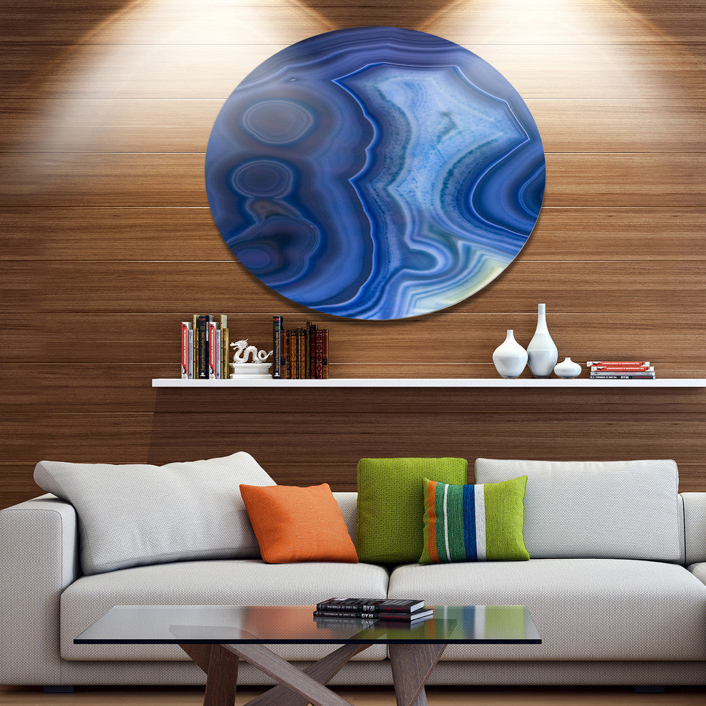 Blue Agate Stone Design, Abstract Disc Metal Wall Art, 23"