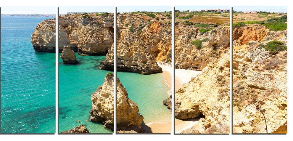 "Rocky and Rough Portugal Bay" Seashore Wall Art, 60"x28", 5-Panels