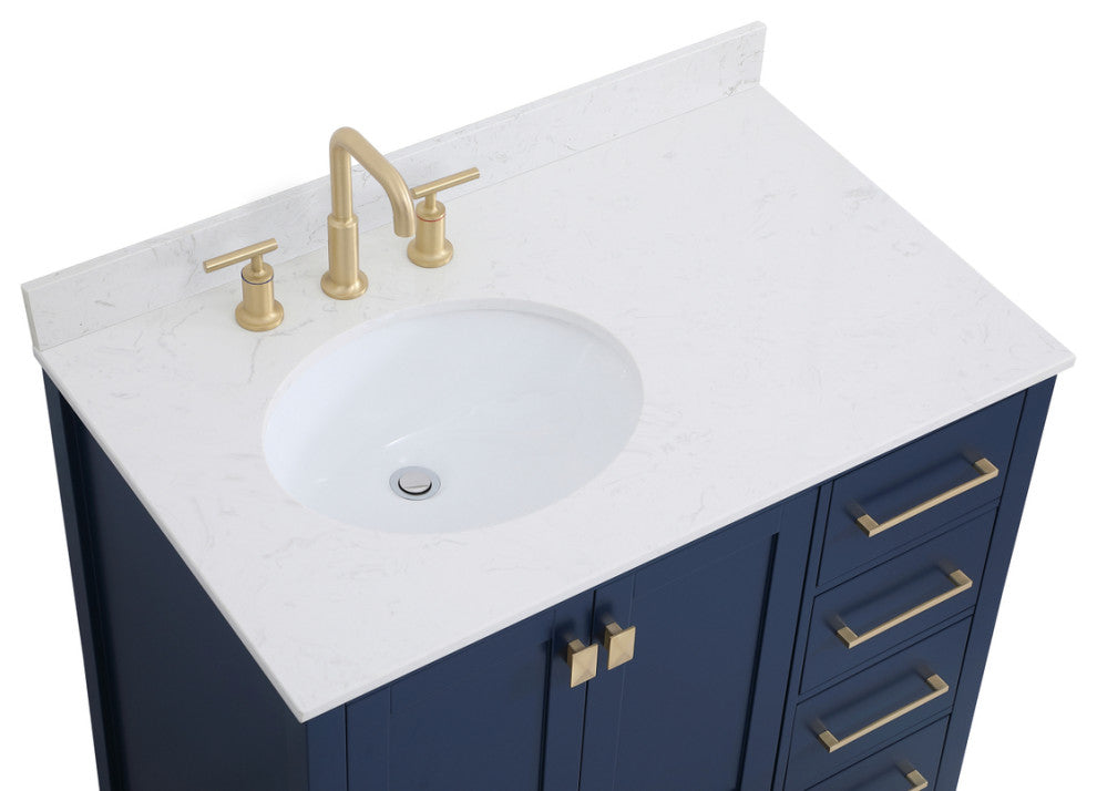 Iris 36" Single Bathroom Vanity, Blue With Backsplash