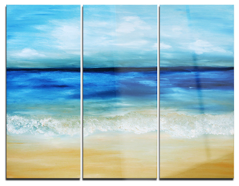 "Warm Tropical Sea and Beach" Painting Metal Wall Art, 3 Panels, 36"x28"