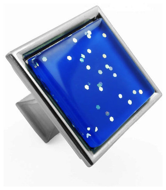 Blue Iridescent Dots Crystal Glass Brushed Nickel Madison Classic Knob