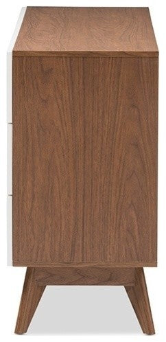 Calypso Mid-Century Modern White and Walnut Wood 6-Drawer Storage Dresser