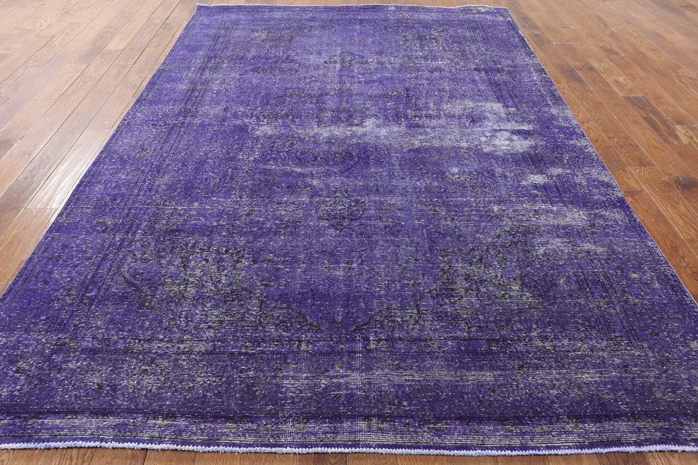 Vintage Oriental Overdyed 8'x12' Purple Hand Knotted Wool Area Rug H9188
