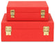 Lusan Square Decorative Box Set, Red Faux Shagreen